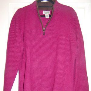 Women's L.L. Bean 1/4 Zip 100% Merino Wool Sweater. Raspberry Color Size XL